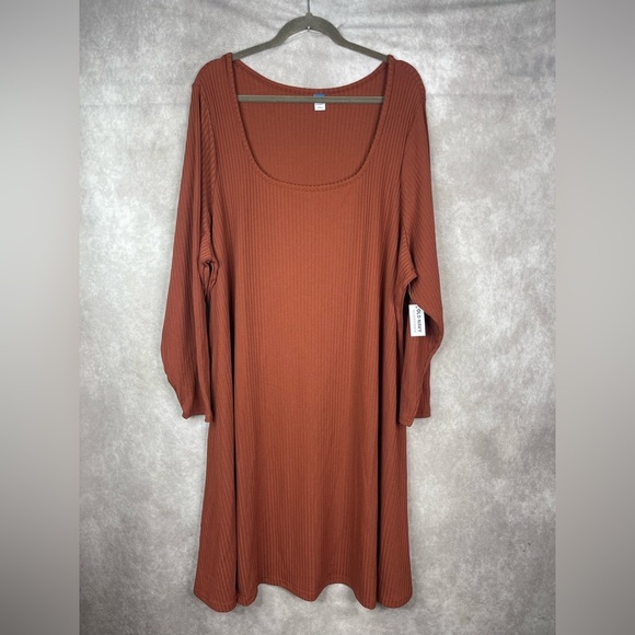 Old Navy Fit & Flare Rib-Knit Long-Sleeve Mini Dress In Cooper Moon Size 4X NWT - Picture 2 of 7